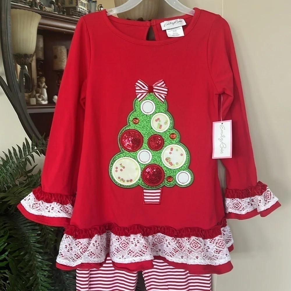 Brand New Emily Rose Christmas Set Sequins Ruffles Tree Festive Stripes Bow Lace